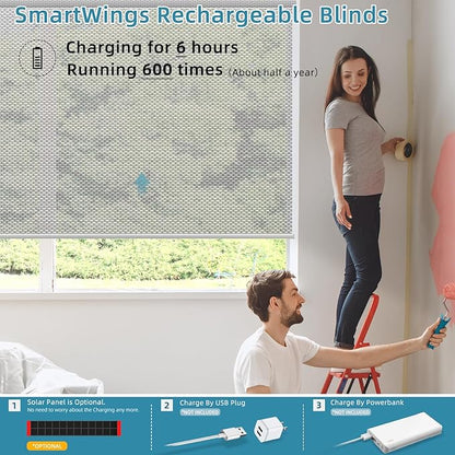 SmartWings Motorized Smart Blinds for Windows in Light Filtering, Electric Remote Roller Shades Compatible with Alexa/Google Home/Homekit, Custom Up to 110”W x 148”H, 5% Openness Aventus White Grey