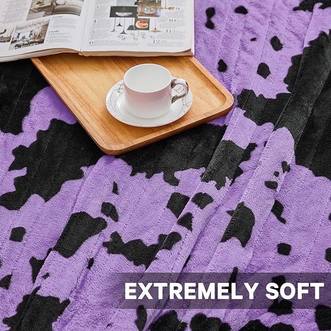 Cow Print Electric Heated Blanket King Size,90X100 Purple Heating Blanket King With Dual Control&Timer&10 Heat Levels,Highland Cow Decor Fleece Sherpa Blankets Warmer Gifts for Bed Women Adults