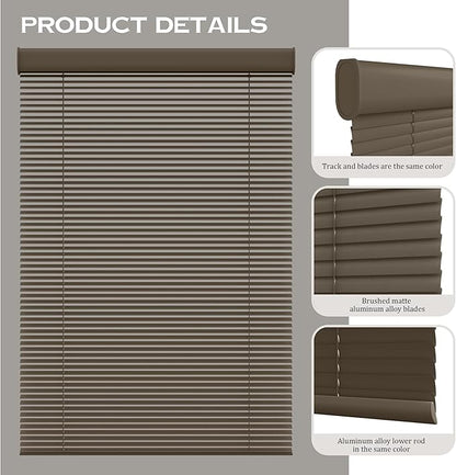 Motorized Cordless Aluminum Blinds with Remote, Automatic Room Darkening Horizontal Blinds for Indoor Windows, Light Adjustment Waterproof Blinds, Customized for Home Office, Brown