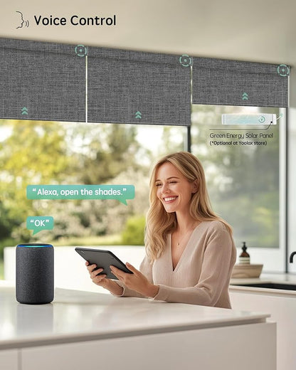 Yoolax Motorized Blinds with Remote, Smart Blinds for Windows Blackout Automatic Shades Work with Alexa Remote Control Roller Window Shades with Valance, Custom Size (Fabric-Dark Grey)