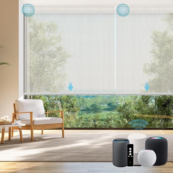 SmartWings Motorized Smart Roller Shades in Light Filtering, Electric Blinds with Remote for Windows Compatible with Alexa/Google Home/Homekit, Customized, 3% Openness Aventus Beige
