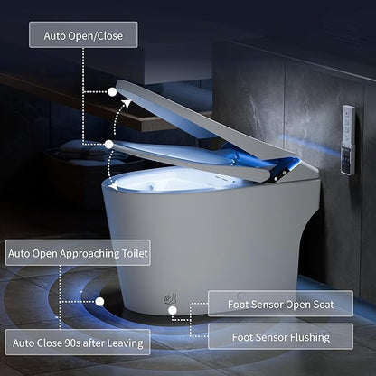 Smart Toilet with Bidet Built in, Toilets with Tank, Auto Open Close, Auto Flush, Foot Sensor, Heated Seat, Warm Water, Foam Dispenser, Elongated Bidets for Modern Bathroom, Remote, Night Light