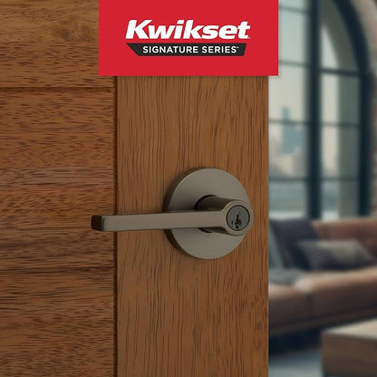 Kwikset Halifax Entry Door Handle with Lock and Key, Round Secure Keyed Reversible Lever Exterior, Doorlock, for Front Entrance and Bedrooms, Gunmetal, Pick Resistant Smartkey Rekey Security