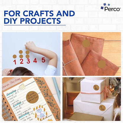 Perco Kraft Brown 2-Inch Round Circle Dot Sticker Labels with Strong and Permanent Adhesive - 500 Labels per Roll - Natural, Cardboard-Like Surface - Made in USA
