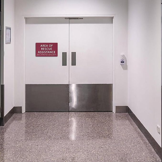 6" X4" Area of Rescue Assistance Sign- Tactile Graphics Grade 2 Braille Text ADA Compliant Sign |ADA Compliant Plastic Signs for Schools, Offices, Businesses, Apartments & Restaurants
