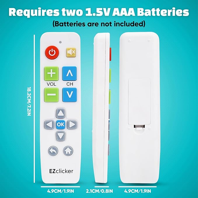Plus Big Button Universal TV Remote (White) Simple Easy to Use, Works with Major TV Brands (2xAAA Batteries Not Included)