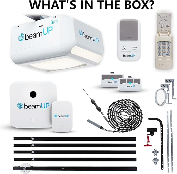 beamUP The Volta - BU850 - Two Car Garage Door Opener with Battery Backup, Smart Home Garage Opener - Alexa Enabled, Garage Security Sensors Included, No Subscription Fees - White