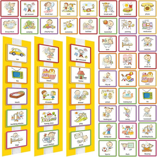 Geyee 60 Pcs Visual Schedule Cards Daily Routine Chart Visual Planner Cards Bulk for Autism Learning Materials Asperger's ADHD Home Education Behavioral Tool(Yellow)