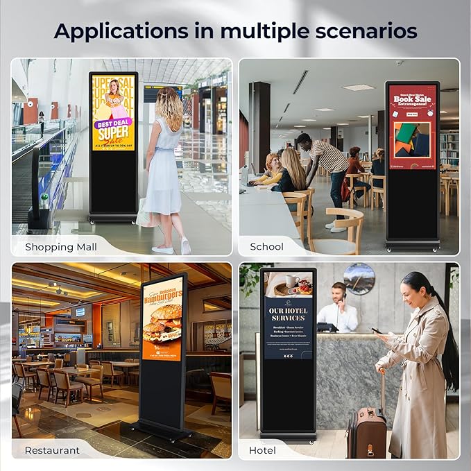 32/43/55/65 Inch Digital Signage Display, LCD Screen Advertising Display Kiosk Interactive Totem Floor Standing Auto AD Player with USB/HDMI/WiFi Android OS (43'' Touch Screen)