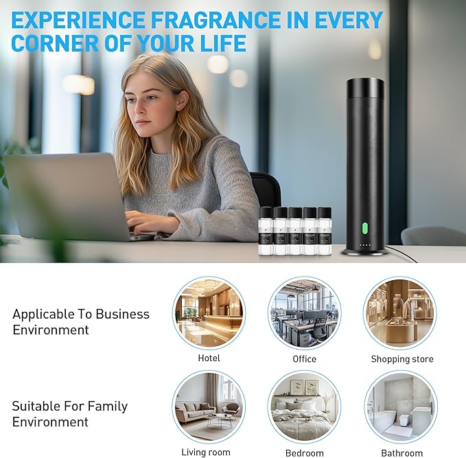 Waterless Scent Diffuser Starter Kit - 1000 Sq Ft Coverage, Hotel Scent Diffuser, Essential Oil Diffuser Large Room, Included 5 Scent Oils, Remote Control, Rosepink