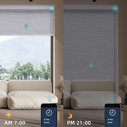 SmartWings Motorized Smart Blinds for Windows in Light Filtering, Electric Remote Roller Shades Compatible with Alexa/Google Home/Homekit, Custom Up to 110”W x 148”H, Essential Translucent Grey