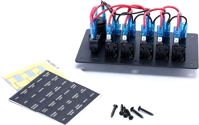 Amarine Made 5 Gang Aluminium LED Rocker & CIG Socket & Circuit Breaker Waterproof Marine/Boat/rv Switch Panel AM62-PN-LB5Z/S