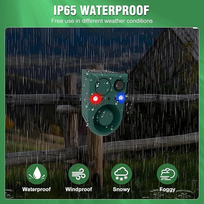 ChunHee Solar Outdoor Motion Sensor Alarm with Dog Barking Alarm Sound, Support Recording and Adjustable Volume, 129db Loud Noise Maker 4 Work Modes Strobe Light for Home, Villa, Farm, Barn (2pack)