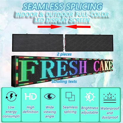 P10 Outdoor Programmable LED Sign Display 77"x14" WiFi Control RGB Full Color With High Brightness Scrolling LED Digital Sign for Business Advertising