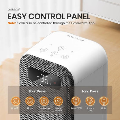 MORENTO Space Heaters for Indoor Use, Portable Electric Heater with Thermostat, Smart and Voice Control, 1500W PTC Ceramic Safety, 36dB Quiet Smart Heaters for Office Bedroom Home White 1Pack