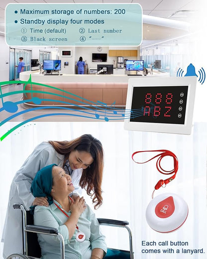 Caregiver Pager System Nurse Calling System 1200+ft Wireless Calling System with 1 Display Receiver/2 Watch Pagers/1 Signal Amplifier/15 Call Buttons for Clinic/Hospital/Nurses Station/Home