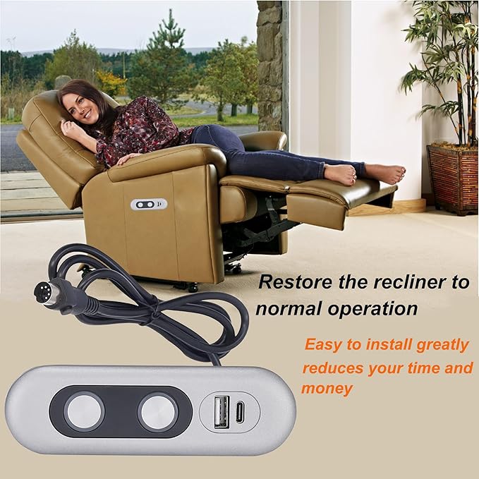Recliner Switch,2 Button 5 Pin Lift Chair or Power Recliner Manual Control with USB A and C Interfaces Recliners Replacement Parts Limoss Lazboy Pride Catnapper Stand