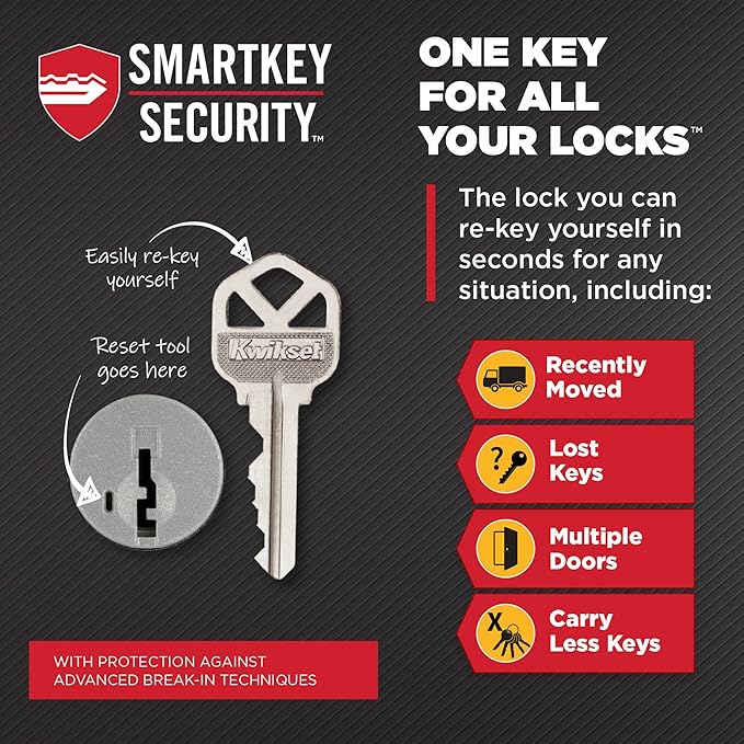 Kwikset Pismo Entry Door Knob with Lock and Key, Secure Keyed Handle Exterior Doorknob, Front Entrance and Bedroom, Polished Chrome, Pick Resistant SmartKey Rekey Security