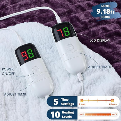 Heated Electric Blanket King Size - 90" x 100" Heating Blanket with Dual Control, 10 Heating Levels & 8 Hours Auto Off, Soft Warm Flannel Blanket, Christmas Birthday Gifts for Senior Grandma