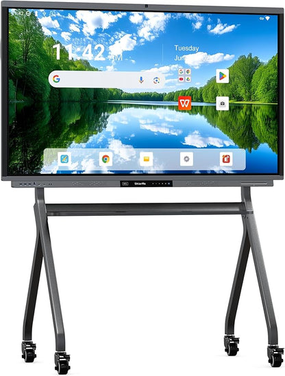 Shiarffe R9 Smart Board with Stand 4K Interactive Whiteboard EDLA-Certified All-in-One Touchscreen Digital Display Built-in 50MP AI Camera Mics and 60W Speaker for Classrom Hybrid Work