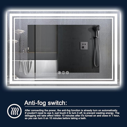72x40 Inch LED Bathroom Mirror with Lights, Backlit and Front Lighted Bathroom Mirrors for Wall, Anti-Fog Dimmable Memory Shatterproof LED Vanity Mirror for Bathroom