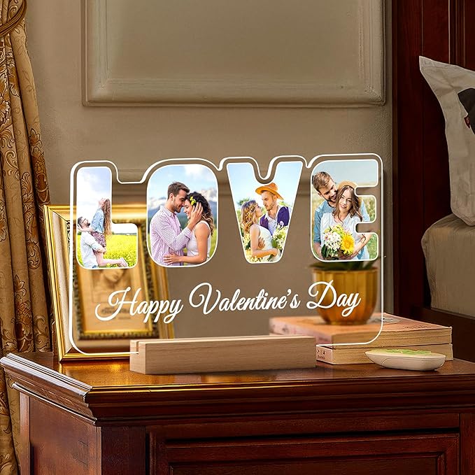 Custom Picture Frames with Photo, Personalized Photo Frame with Night Light, Customized Couples Gifts, Personalized Anniversary Valentines Day Gifts for Women Men Her Him Girlfriend Boyfriend