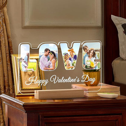 Custom Picture Frames with Photo, Personalized Photo Frame with Night Light, Customized Couples Gifts, Personalized Anniversary Valentines Day Gifts for Women Men Her Him Girlfriend Boyfriend