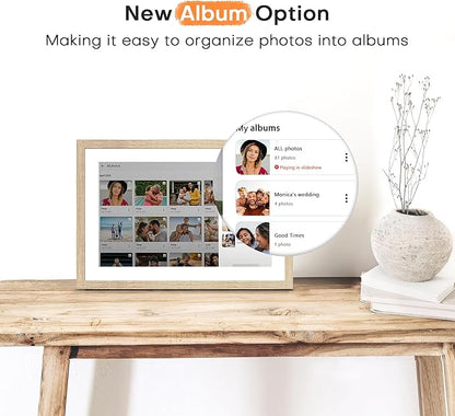 Frameo Digital Picture Frame, 10.1 InchDigital Photo Frame WiFi, Electric Frame 1280 * 800IPS Touch Screen, Auto-Rotate, Share Videos Pictures Slideshow, 32GB Memory, Gifts for Women, Oyster White