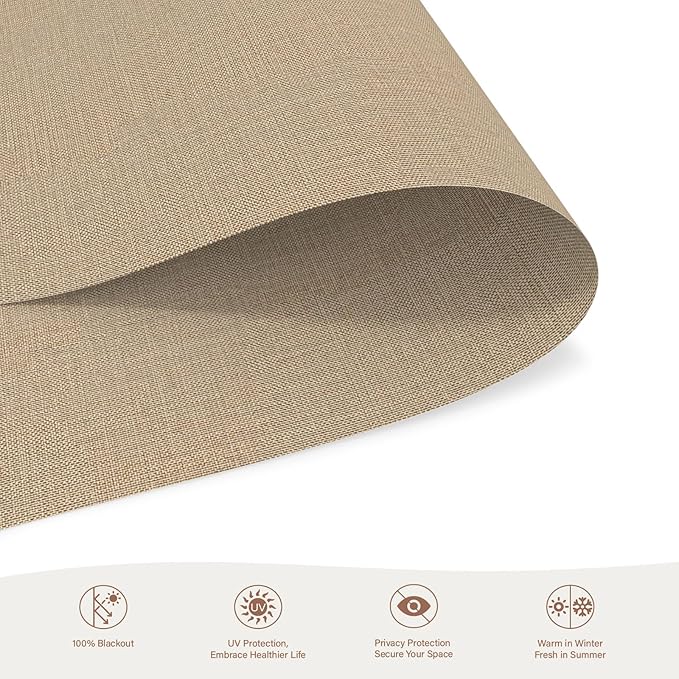Motorized Roller Blinds with Remote, 100% Blackout Automatic Roller Shades for Bedroom, Bathroom, and Living Room, Customized Size, Coffee Beige