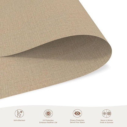 Motorized Roller Blinds with Remote, 100% Blackout Automatic Roller Shades for Bedroom, Bathroom, and Living Room, Customized Size, Coffee Beige
