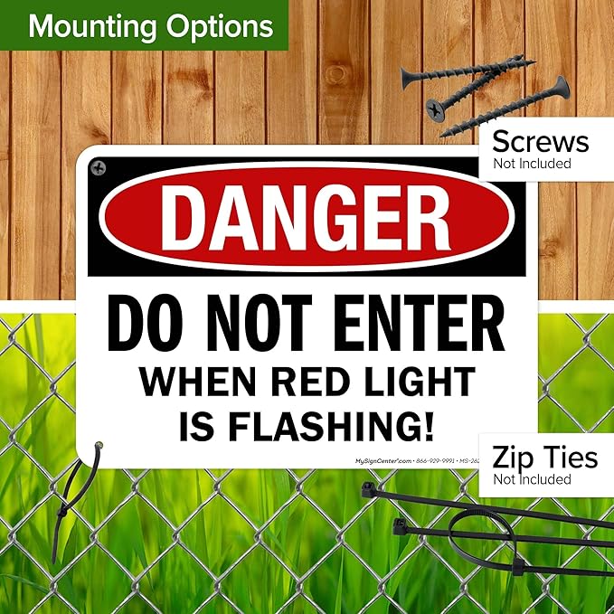 Danger Do Not Enter When Red Light is Flashing Sign, 10x7 Inches, 55 mil thick HDPS (high density polystyrene), Made in USA by My Sign Center