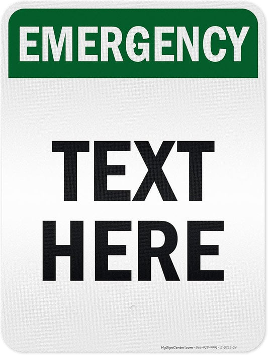 Custom Emergency Sign, OSHA Sign, 18x24 Inches, 3M EGP Reflective, Rust Free .080 Aluminum, Fade Resistant, Made in USA by My Sign Center