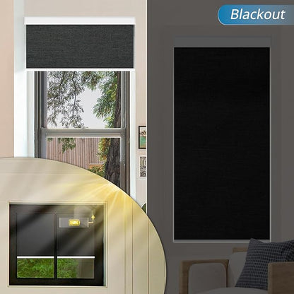 DENFOON Motorized Blinds with Remote Control, Custom Blackout Smart Blinds [with Cover],Electric Blinds with Complimentary Solar Panel, Cordless Automatic Roller Shades for Windows,Black,Custom