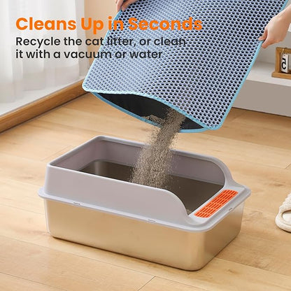 Cat Litter Mat, 24x18 Inches Large Double Layer Honeycomb Cat Litter Trapping Mat, Non Slip Waterproof Urine Proof Cat Litter Box Mat for Floor, Kitty Litter Rug, Cat Supplies, Blue