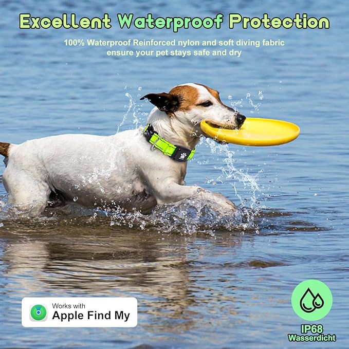 GPS Dog Collar Tracker 2-in-1,Reflective Waterproof Pet Collar,iOS-Only,No Monthly Fees,Unlimited Range,Ideal for Dog Tracking pet Tracker,for Small Medium Large Dogs(XS (10.6"-13.6"), Green)