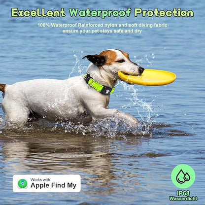 GPS Dog Collar Tracker 2-in-1,Reflective Waterproof Pet Collar,iOS-Only,No Monthly Fees,Unlimited Range,Ideal for Dog Tracking pet Tracker,for Small Dogs(S (12.6"-16.5" Width:0.98"), Green)