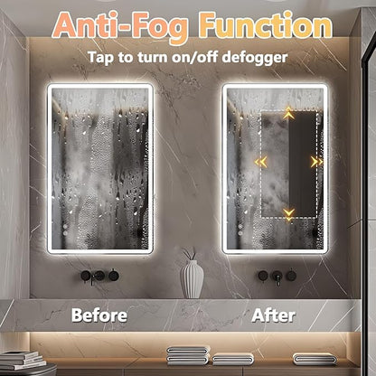 Niccy 20"x32" LED Bathroom Mirror, Rectangle Vanity Mirrors with Lights, Frontlit & Backlit Lighted Vanity Mirror, Memory Funtion, 3 Colors & Stepless Dimmable, Anti-Fog, Horizontal/Vertical