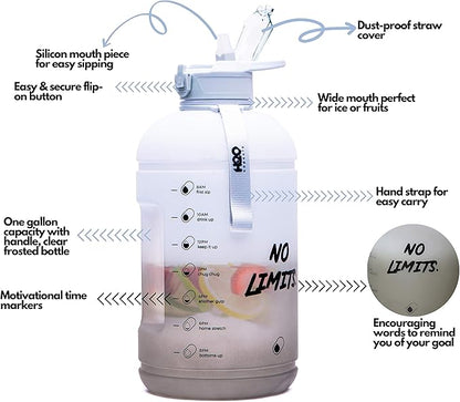 H2O Capsule INSPO Gallon Water Bottle with Time Marker and Straw Motivational Hydration Tracker Jug Big BPA-Free Food-Safe Leakproof Drinking Bottle with Handle & Strap, Rocky Shore