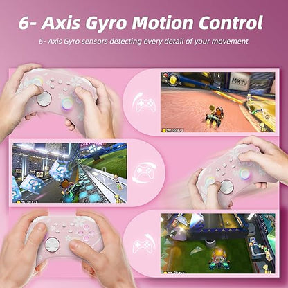 Mytrix Wireless Controllers for Switch/Switch 2, Windows PC iOS Android Steam/Steam Deck, Sakura Pink Bluetooth Controller with Programmable, Hall Effect Joysticks, Adjustable LED Light/Turbo/Vibration
