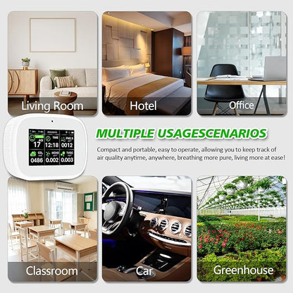 18-in-1 Smart Air Quality Monitor - Indoor WiFi Air Quality Detector with Dual Chip, Real-Time for AQI, CO2, PM2.5, PM1.0, PM10, TVOC, HCHO, Time Display, Temperature & Humidity (White-Black)