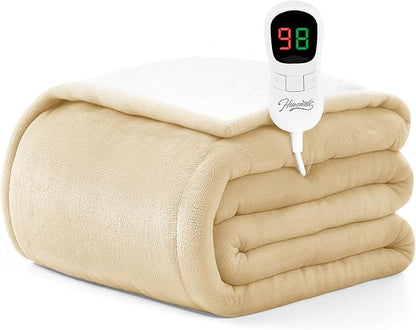 Homemate Electric Heated Blanket Full Size - 72"x84" Heating Blanket Full Size 1/2/4/6/8 Hours Auto-Off 10 Heat Level Over-Heat Protection Flannel Sherpa ETL Certification