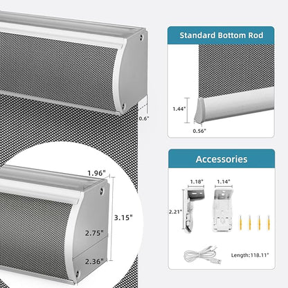 SmartWings Motorized Roller Shades 5% Openness Work with Homekit, Alexa SmartThings Google, Zigbee Motor Smart Blinds for Windows, Cordless Remote Control Window Shades, Customized, Charcoal Grey