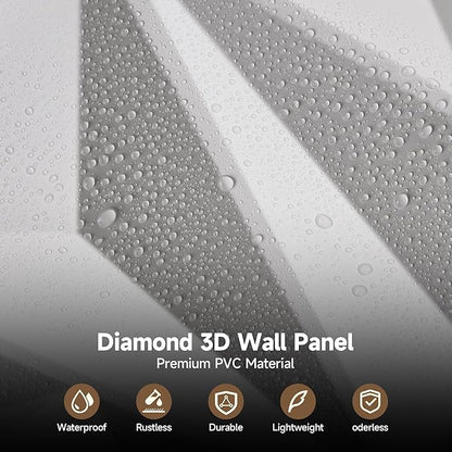 INMOZATA 3D Wall Panels for Interior Wall Decor, 33 Pack 12 x 12 Inch Decorative Wall Panels Diamond 3D Textured Accent Panel for TV, Gaming Living Room, Bedroom Background(White)