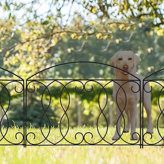 Decorative Fence 24in x 12ft 6 Piece Metal Garden Fence Extra Thick Wire Outdoor Patio Rustproof Fencing Animal Barrier