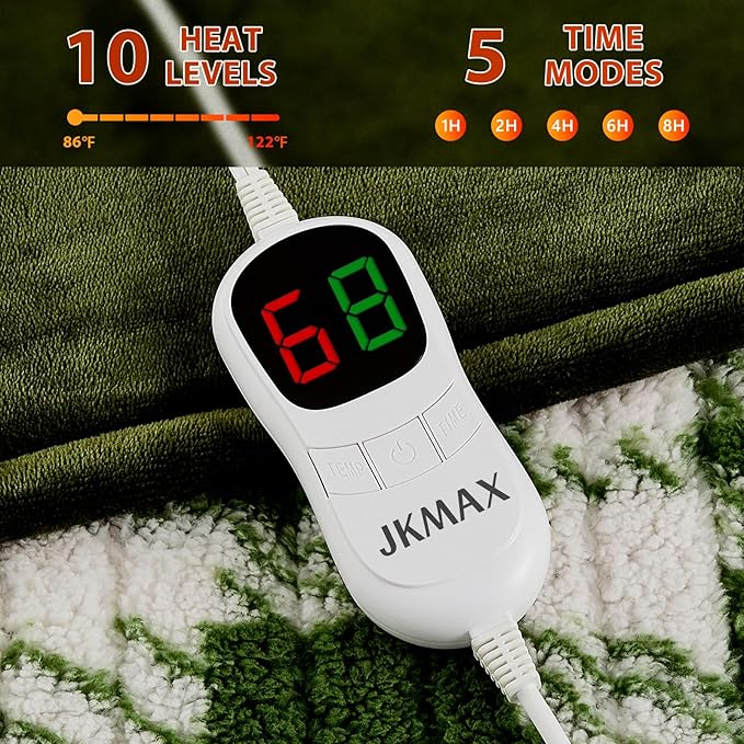 Heated Electric Blanket Full Size - 72"x84" Flannel Heating Blanket with 10 Heating Levels & 5 Time Settings Over-Heat Protection, Winter Warmer for Adults with ETL Certification（Green）