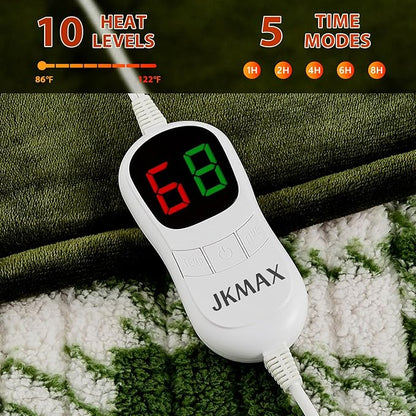 Heated Electric Blanket Throw Size - 50"x60" Flannel Heating Blanket with 10 Heating Levels & 5 Time Settings Over-Heat Protection, Winter Warmer for Adults with ETL Certification（Green）