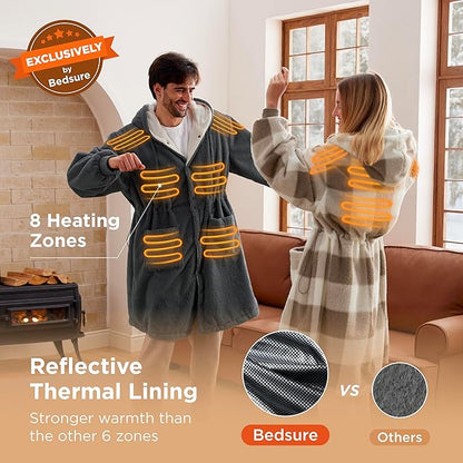 Bedsure Cordless Heated Wearable Blanket Hoodie - Faux Cashmere Electric Blanket with 20000mAh Battery Pack, Portable USB Heated Throw, Gifts for Women, 4 Heat Levels & 4 Timers, 22"x43", Brown Plaid