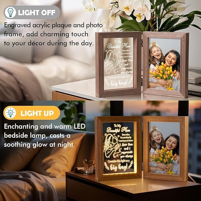 Tiblue Mother's Day Gift from Daughter Son, Mother Daughter Picture Frame & Acrylic Plaque with Night Light, Mother-in-Law Gifts from Daughter-in-Law New Mom Gifts for Women