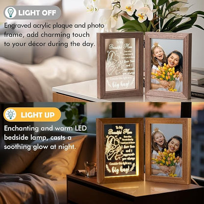 Tiblue Mother's Day Gift from Daughter Son, Mother Daughter Picture Frame & Acrylic Plaque with Night Light, Mother-in-Law Gifts from Daughter-in-Law New Mom Gifts for Women
