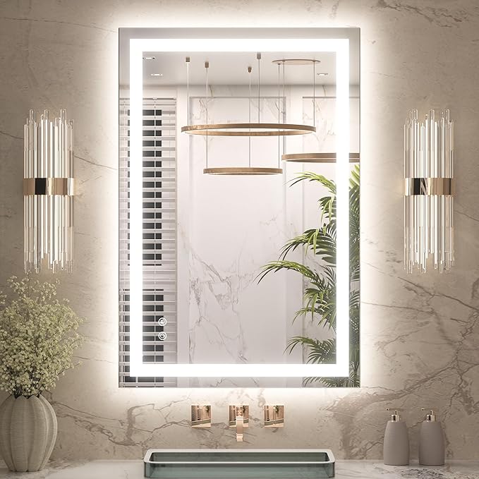 Keonjinn 40" x 24" Lighted Mirror for Bathroom Wall, LED Bathroom Mirror with Lights, Frontlit & Backlit Mirror with Dimmable 3-Color Temperature, HD Tempered Glass, UL-Listed LED Driver
